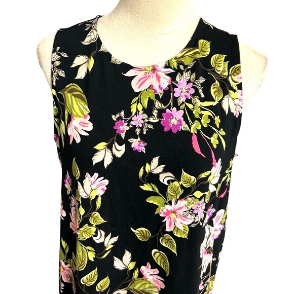 J.Jill Wearever Collection Black Floral Rayon Stretch Sleeveless Dress Womens  M - Picture 2 of 8